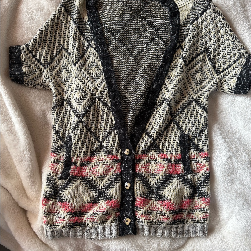 Carol Anderson Invitation Cardigan Women's M Multi Diamond Short Sleeve Button